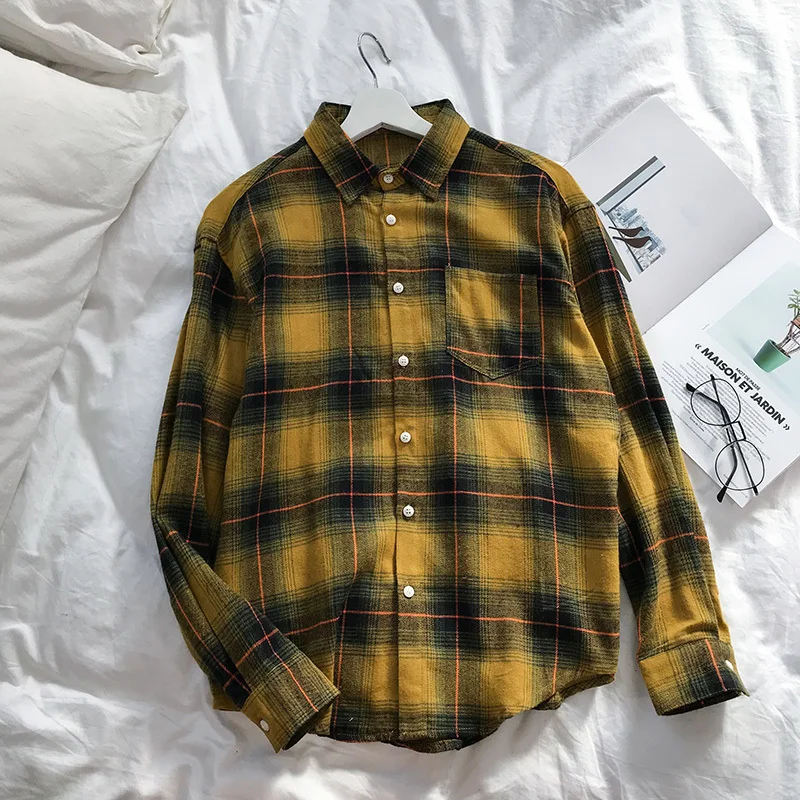 Liketkit мужские Новые повседневные рубашки в клетку INS Мужские красные и черные рубашки с длинным рукавом мужские Харадзюку Большие размеры топ модная уличная одежда