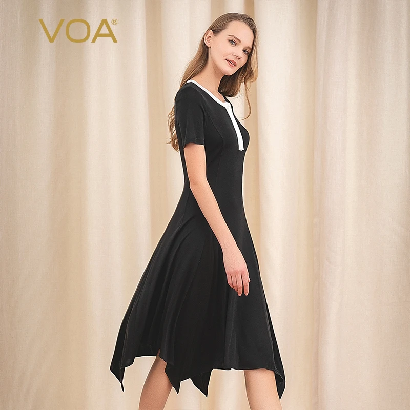 Женское шелковое платье VOA ассиметричное облегающее с коротким рукавом и белыми
