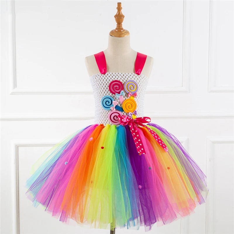 Маскарадный костюм ярких цветов радуги для девочек; Детский карнавальный костюм на Хэллоуин; вечерние костюмы