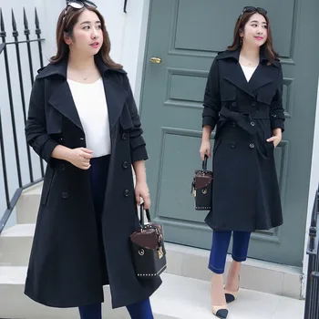

Plus size womens trench coats body weight 100kg X-Long Casual trench coat for women clothing office lady 2020 spring new fashion