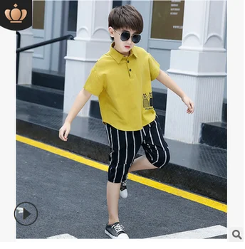 

Children's Fashion handsome sports short-sleeved Kpop two-piece suit Hip hop Boy T-shirt+pants clothing summer Casual suit