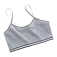 

2021 Teenage Puberty Girl Sweet Candy Color Sport Training Bra Underwear Striped Patchwork Thread Ribbed Wireless Bralette Vest