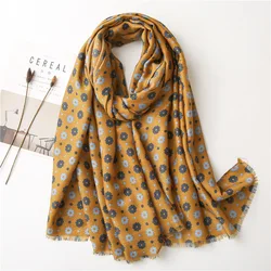 Ladies New Fashion Turmeric Dot Floral Viscose Shawl Scarf lady High Quality Wrap Pashmina Stole Bufandas Muslim Hijab 180*90Cm