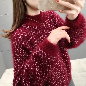 

5059t 18] - real action mink wave pattern half high collar sleeve 54