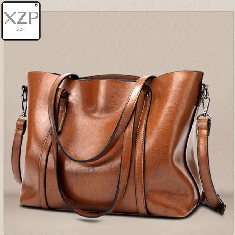 

XZP Famous Brand Handbag Women PU Leather Shoulder Bag Casual Large Capacity Top-Handle Bucket Bag Simple Style Solid Tote