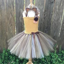 Милая Одежда для девочек, топы с рисунком льва, с юбкой-пачкой детское платье, вязанное крючком; тюль; платье на бретельках с цветами и Hairbow Детская Вечеринка Costume& Cosplay платье