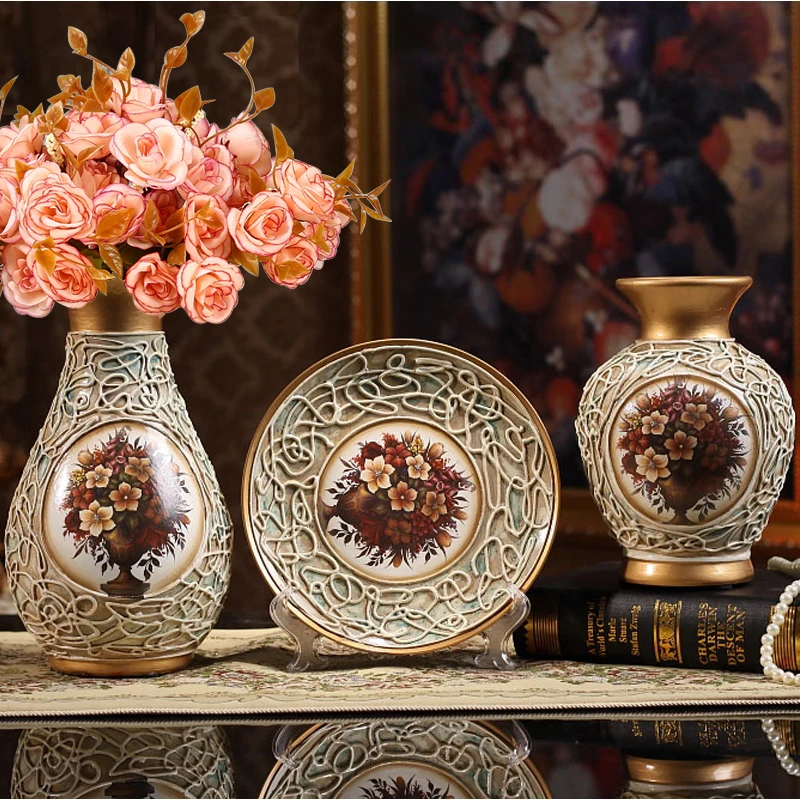 

3Pcs/Set Ceramic vase 3D Stereoscopic dried flowers arrangement wobble plate living room entrance ornaments home decorations