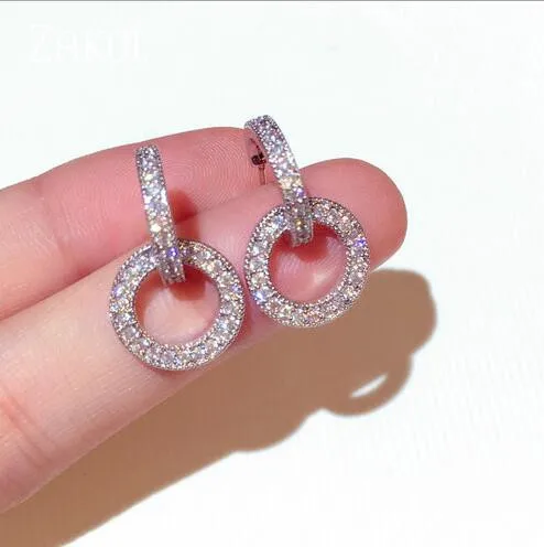 

ZAKOL Shiny Micro-Inlay AAA Double Circle Dangle Earrings for Women Wedding Dinner Party Holiday Birthday Gift Jewelry FSEL172