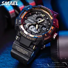  SMAEL Dual Time Digital Quartz Watches for Men with Luminous Hands LED Backlight Alarm Clock 5 ATM Waterproof Stop Watch 8045 