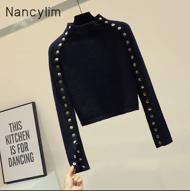 Temperament Chic Double-row Button Pullover Sweater Lady Ins Fashion Warm Knitted Sweater Student Short Knitting Shirt Jumper