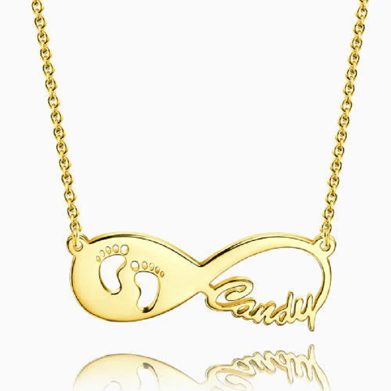 

Personalized Baby Footprint Infinity Name Necklace For Women Nameplate Necklaces Chain Customized For New Mom