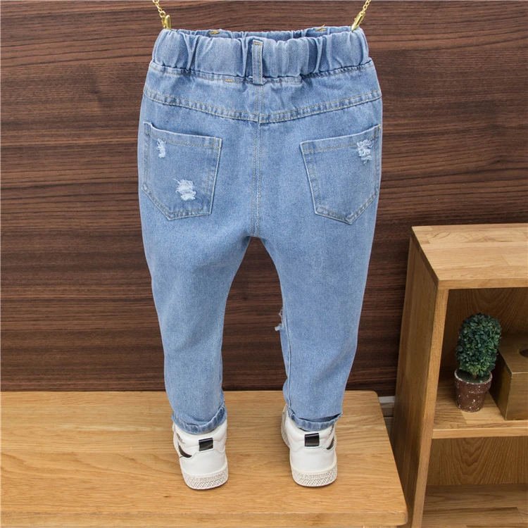 WLG kids/весенне-осенние джинсы детские синие модные джинсы с дырками для девочек и мальчиков, универсальные брюки для детей от 2 до 6 лет