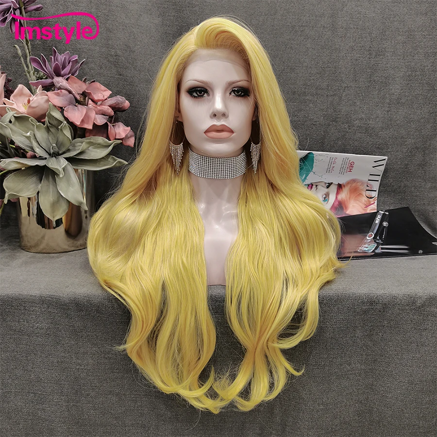 Imstyle Yellow Wig Long Wavy Synthetic Lace Front Wig Heat Resistant