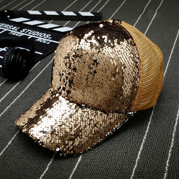 

KLV 2019 Glitter Ponytail Baseball Cap Messy Bun Dad Hats For Women Sequins Shine Summer Mesh Trucker Hat Snapback Hip Hop Caps