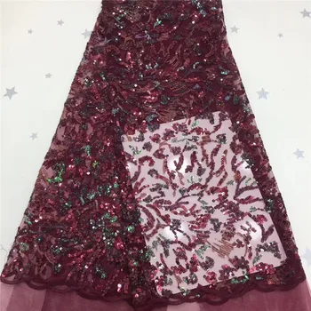 

Multicolor New Design African Lace Fabric High Quality French Nigerian Beads Embroidered Tulle Lace Fabric With Sequins