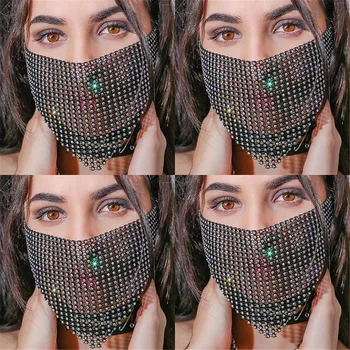 

Bling Rhinestone Mouth Face Mask for Women 2020 Trendy Triangular Mouth Mask Necklace Elastic Crystal Prom Party Jewelry