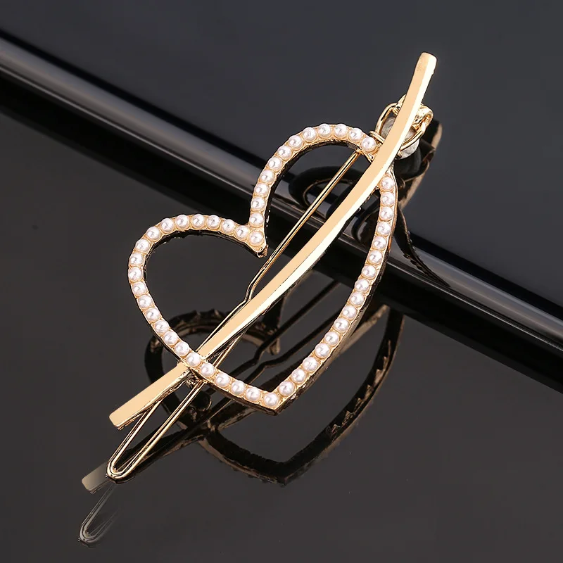 New Fashion Metal Love Heart Hair Clip Elegant Pearl Round Barrette for Women Girls Sweet Hairpins Barrettes Hair Accessories head wrap for women Hair Accessories