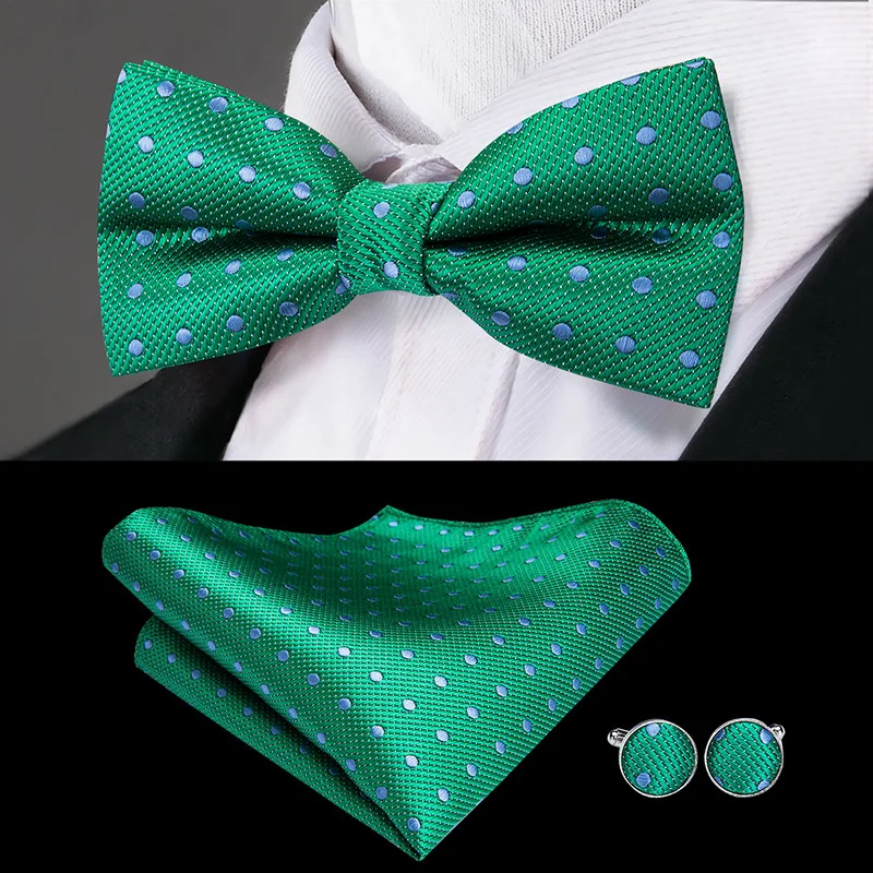 BD-3009 Hi-Tie взрослые мужские подтяжки галстук бабочка Набор Мода зеленый горошек подтяжки для мужчин эластичные 6 металлических зажимов подтяжки