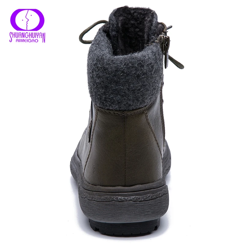 AIMEIGAO/зимние ботинки с флисовой подкладкой; женские водонепроницаемые ботильоны на плоской резиновой подошве; женские кожаные ботинки на молнии в западном стиле;