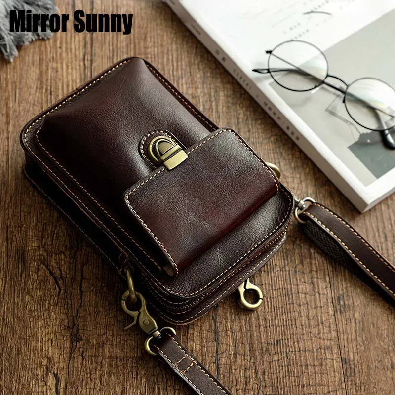 Vegetable Tanned Hand Rubbed ColorShoulder Messenger Bag First Layer Cowhide Genuine Leather Men's Waist Retro Small |