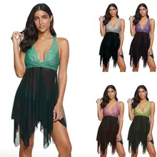 Танкини Для женщин из двух частей купальники купальные костюмы ассиметричной юбкой Повседневное консервативная пляжная Приморский пуш-ап 2040