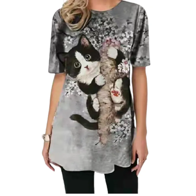 Haa3f76c52e314f498d10a80c75dc5a68h - Fashion Trendy Ladies 3D Cartoon Cat Print T Shirt Women