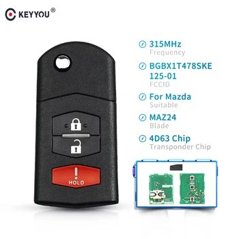 

KEYYOU 3 Buttons For Mazda BGBX1T478SKE125-01 315Mhz Transponder Chip 4D63 For Mazda 3 5 2011-2015 For Mazda CX-7 CX7 2009-2012
