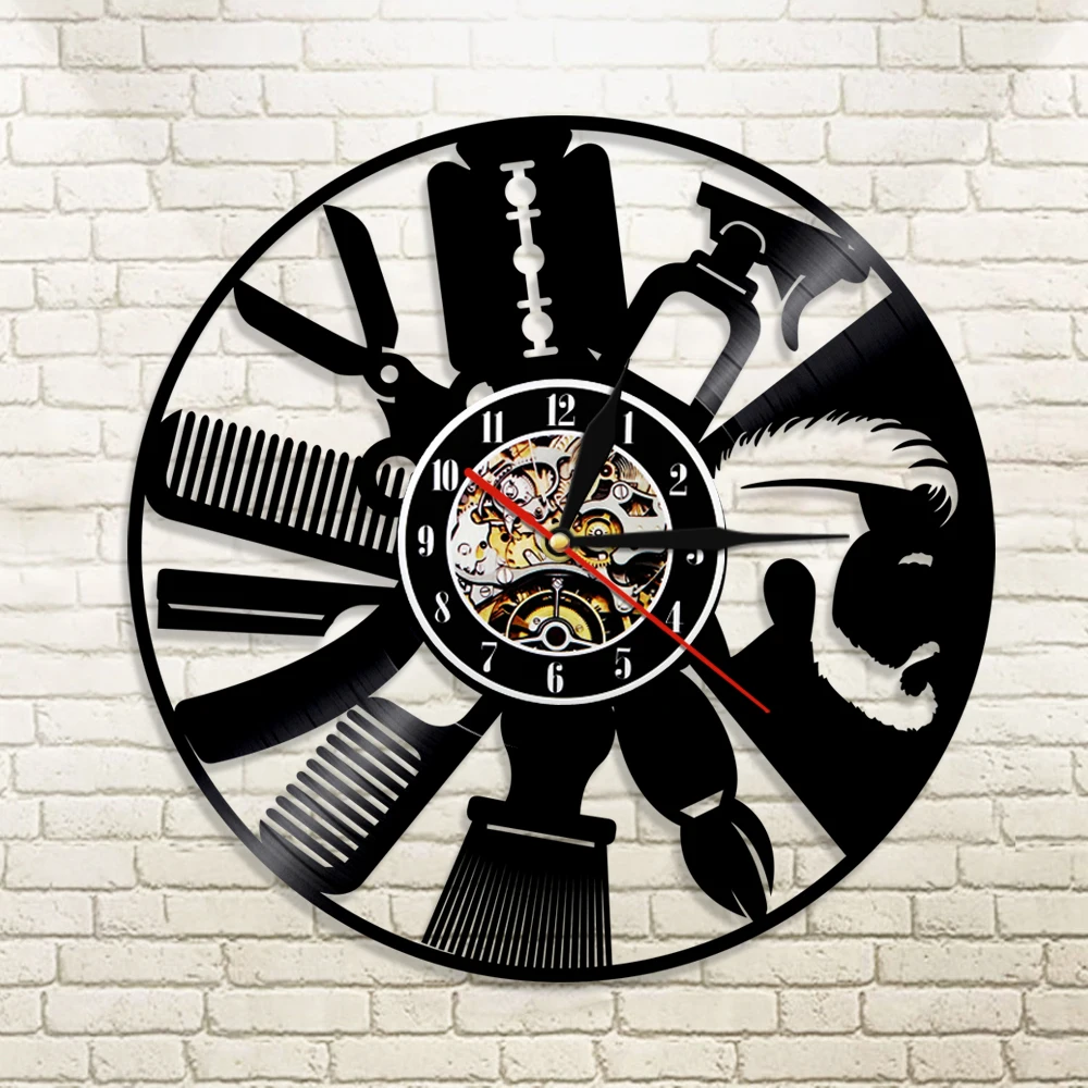 Инструменты для парикмахерской настенные часы дизайн интерьера виниловые