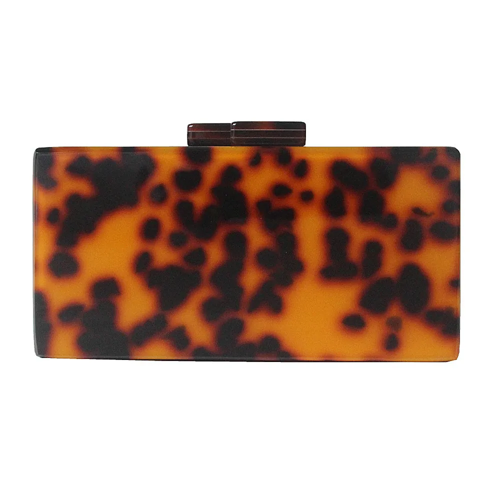 

Women's New Leopard Fashion Clutch Shoulder Messenger Bag Amber Box Acrylic Dinner Bag 2019