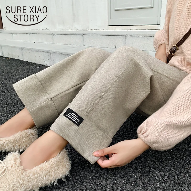 

Wool Wide Leg Pants Women Autumn and Winter High Waist Straight Loose 2019 New Thick Casual Korean Ankle-length Pants 6995 50