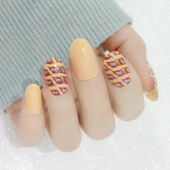 

24 Pcs Plastic Artificial Fake Nails Orange Leopard False Nails With Design DIY Nails Art Press On Nails Z091