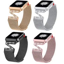 Миланская петля Алмазный ремешок для Apple Watch band 4 44 мм 40 мм iwatch 4 3 2 1 band 42 мм 38 мм браслет из нержавеющей стали для женщин