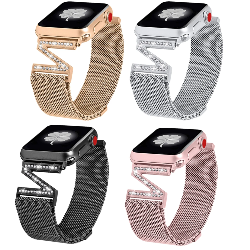 Миланская петля Алмазный ремешок для Apple Watch band 4 44 мм 40 iwatch 3 2 1 42 38 браслет из