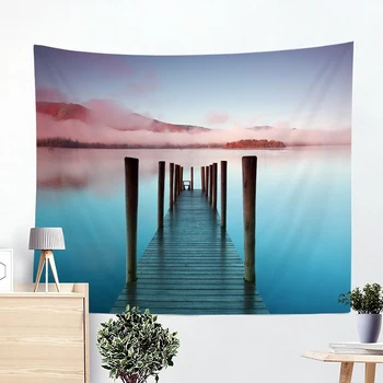 

Architectural Landscape Tapestry Beach Wall Blanket Bohemia Decoration Macrame Hanging Seaside Wooden Bridge Boardwalk Tapestry