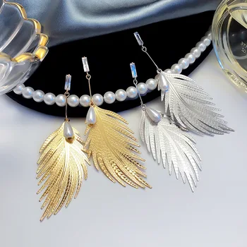 

European and American Exquisite Leaf Shape Hanging Dangle Exaggerated Fashion Stud earrings Prevent Allergy Women's Earrings