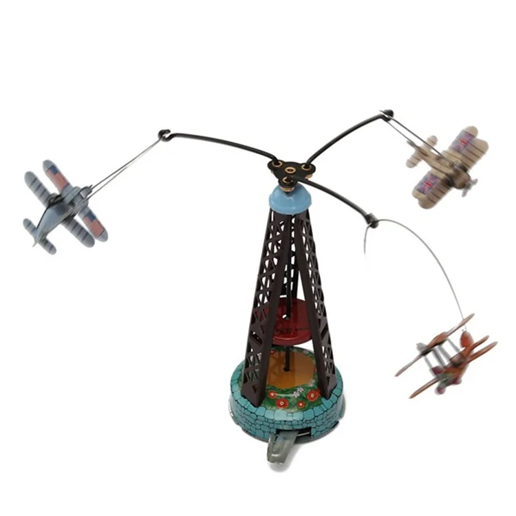 Adult Collection Wind Up Toy Metal Tin Rotate Toy Plane Mechanical Clockwork Figures Model