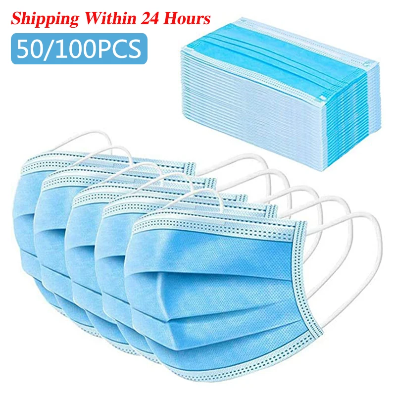 

50pcs Disposable Face Mask Anti Pollution Mask Protect 3 Layers Filter Dustproof Earloop Non Woven Mouth Masks 24 Hours Shipping