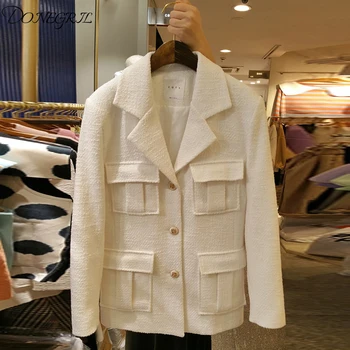

High Quality New Fashion Spring And Spring Solid Color Turn-down Collar Suit Jacket Single Breasted Pearl Women Small Suit