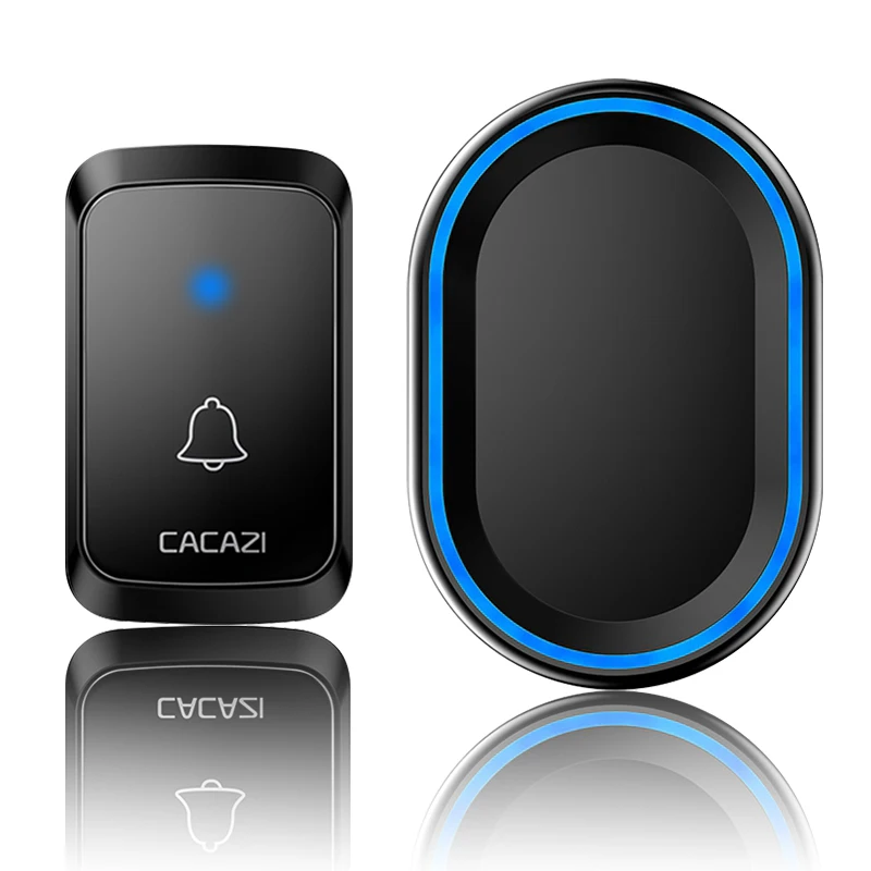 1 button 1 receiver Беспроводной дверной звонок CACAZI, водонепроницаемый 58 колокольчиков, дистанционный светодиодный светильник 300 м, домашний звонок, штепсельная вилка стандарта США и ЕС, кнопка 1, 2 аккумулятора, 1, 2 приемника - Цвет: 1 button 1 receiver