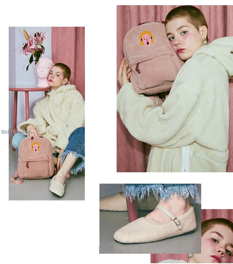 Дизайн мини-рюкзак из флиса с модной вышивкой осень-зима маленький рюкзак подходит для девочек-подростков
