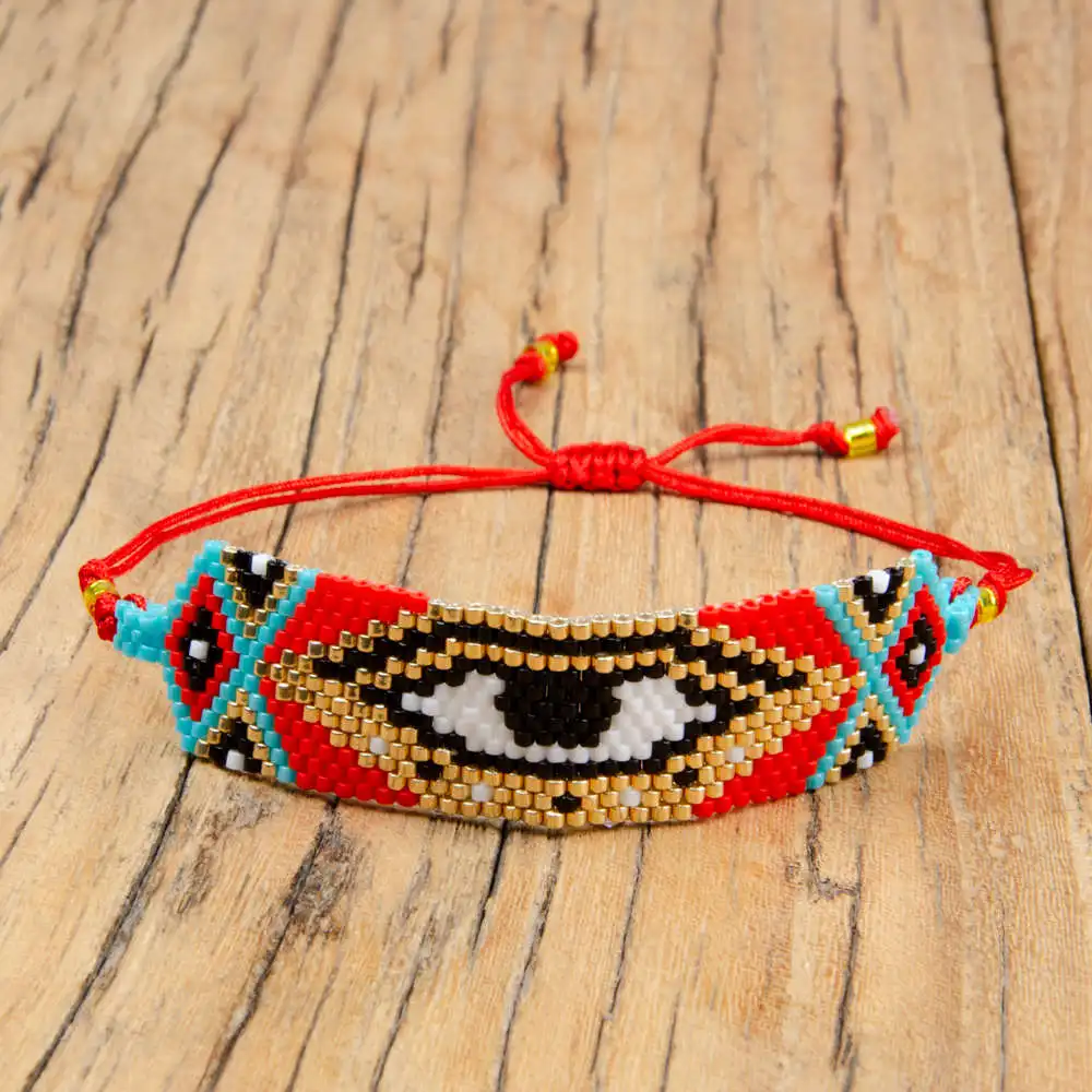 ZVZO MIYUKI браслет Evil Eye браслеты Bite Lips розовые красные бусины ручной работы Тканые женские Украшения, Браслеты mujer moda