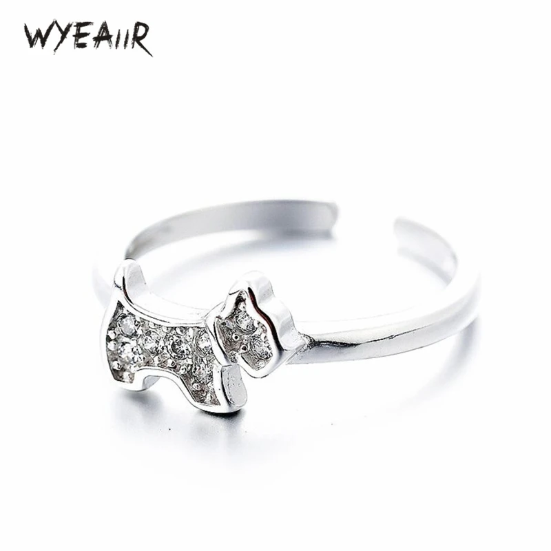 WYEAIIR moda Mini lindo cachorro de PERRO DULCE 925 de plata esterlina mujer Apertura de tamaño variable anillos