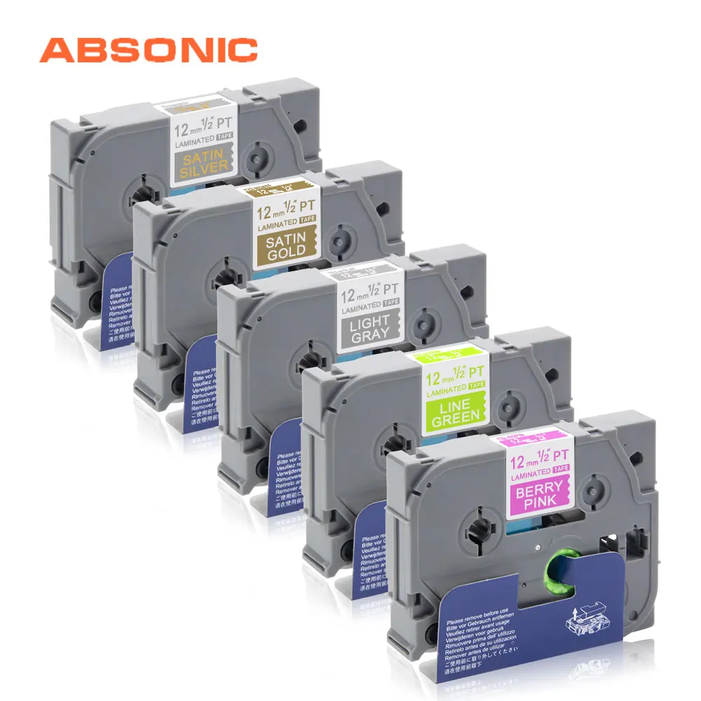 Absonic 12 Mm * 5 M untuk Brother Labeler TZe-MQP35 TZe-MQG35 TZe-MQ835 TZe-MQ934 TZe-MQL35 Putih Berry Pink Label Tape printer