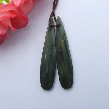 

Wholesale gemstone,Hand Custom Natural Gemstone Green Wood Foss il fashion Earring,47x8x3mm,3.2g