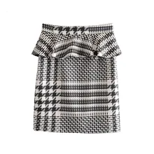 Клетчатые юбки для женщин s элегантная гофрированная юбка для женщин на молнии сзади прямая юбка-карандаш в европейском стиле повседневные Элегантные мини-юбки