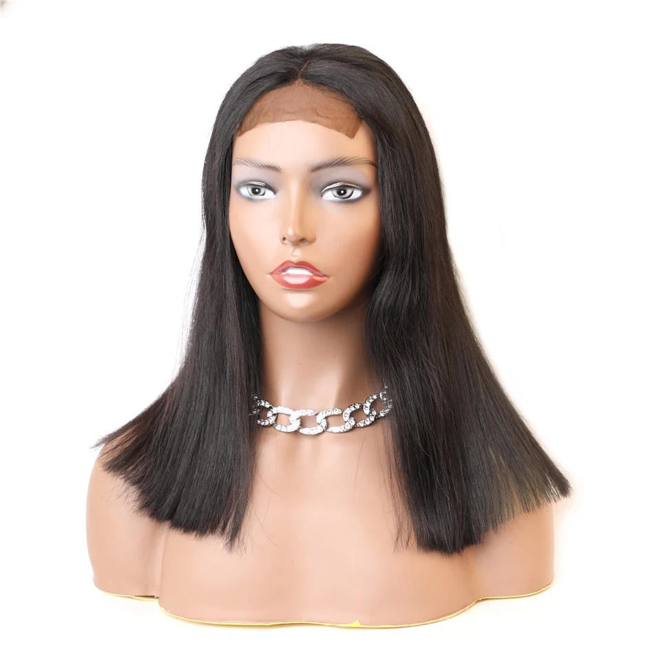 Fechamento do Laço do Cabelo Perucas para as Mulheres Peruca do Laço Haever Cabelo Liso Curto Bob Peruca Fechamento Rendas Peruano Humano Pré Arrancadas 4x4 3 High Quality Apliques e perucas