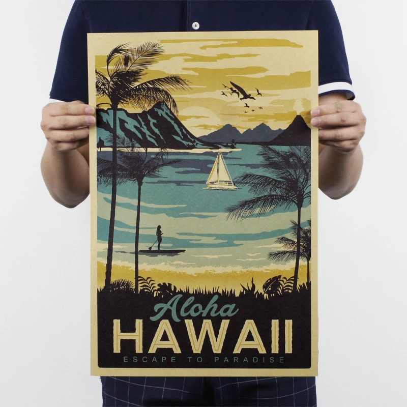 Aloha Hawaii Vintage Poster Travel Landscape Painting Kraft Paper Wall Art Home Room Decor Stickers Bar Posters Wall Stickers