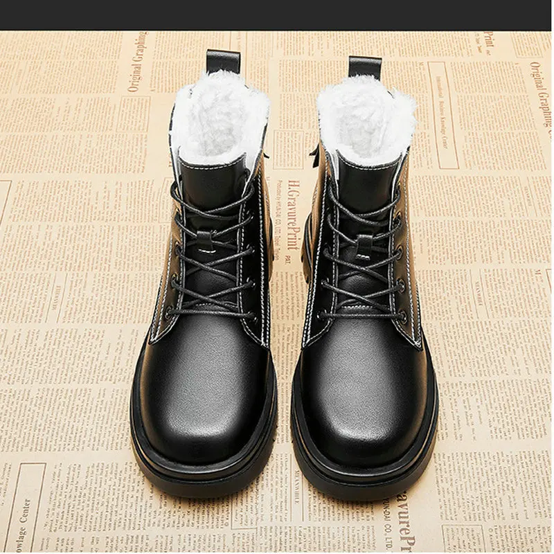 Inner increase 2021 new snow boots women's fur one thick bottom and velvet warm Martin boots leather plush shoes