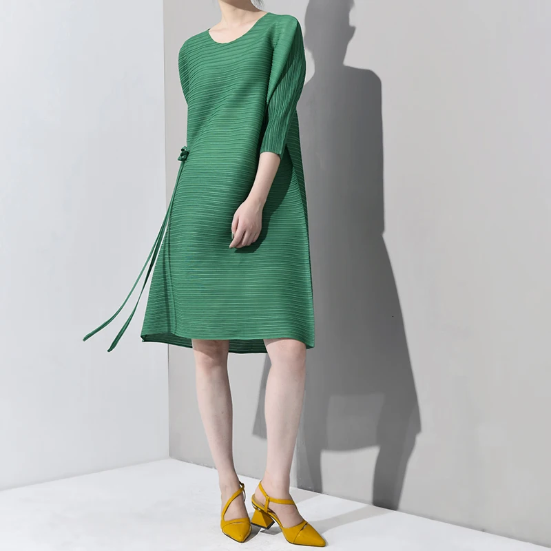 LANMREM Новая модная женская рубашка с длинным рукавом женские толстовки Vestido плиссированный винтажный пуловер с зеленым галстуком свободное платье WH365