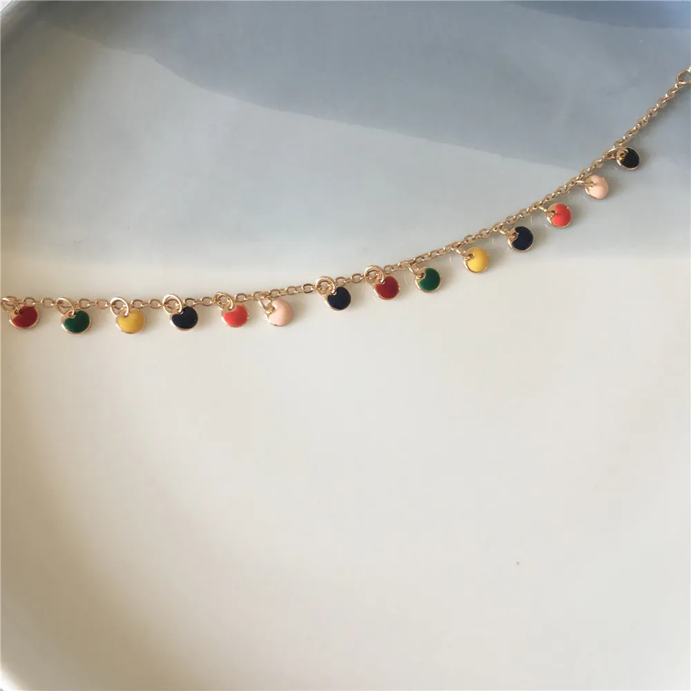 Trendy Gold Color Horn Cubic Bead Strand Natural Sea Shell Drop Layered Cord Chain Colorful Star Tassel Anklet Or Bracelet